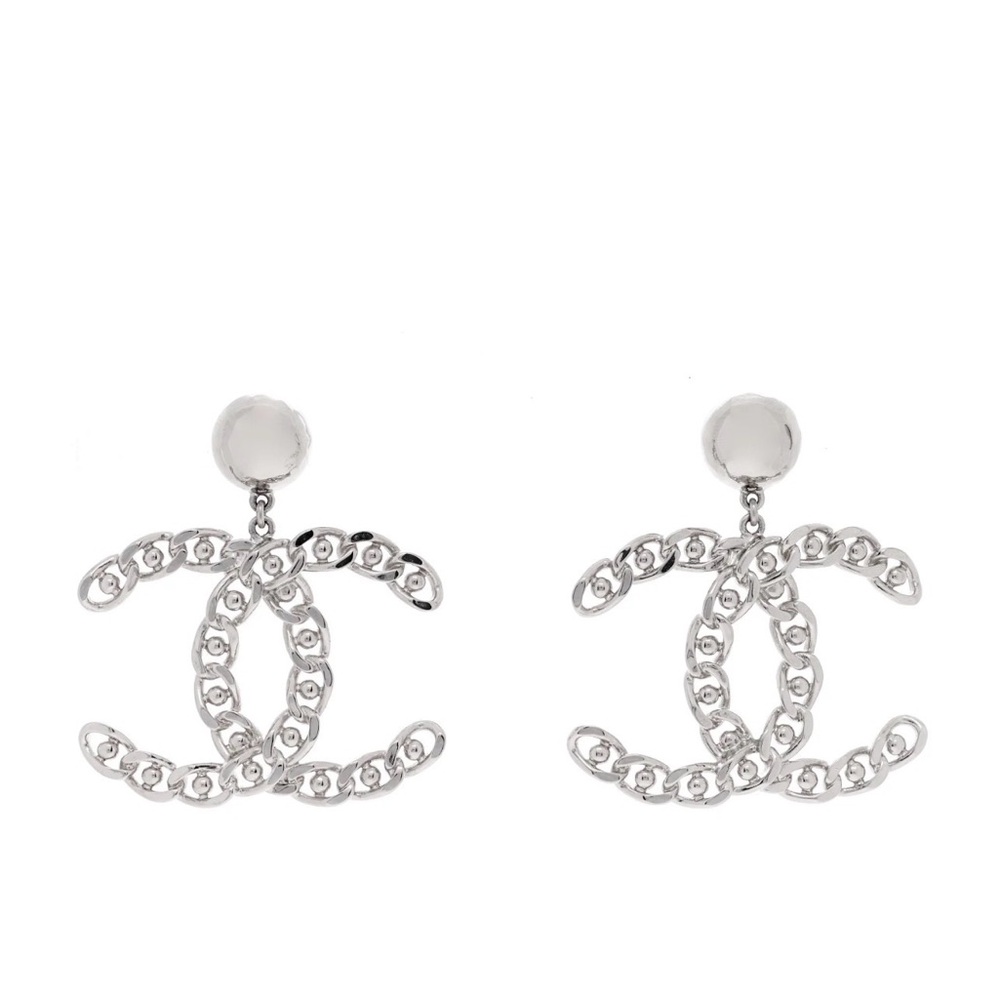 CHANEL Silver Chain Logo Earrings - Picture 4 of 7